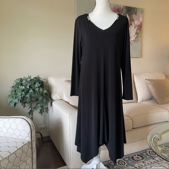 ZOE by Michael Phillips Black Handkerchief Dress With Embellished Collar - Picture 2 of 16